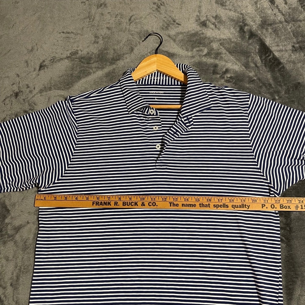 B. Draddy Mens L Striped Golf Polo Shirt Pima Peru Short Sleeve Performance Navy - Picture 7 of 10